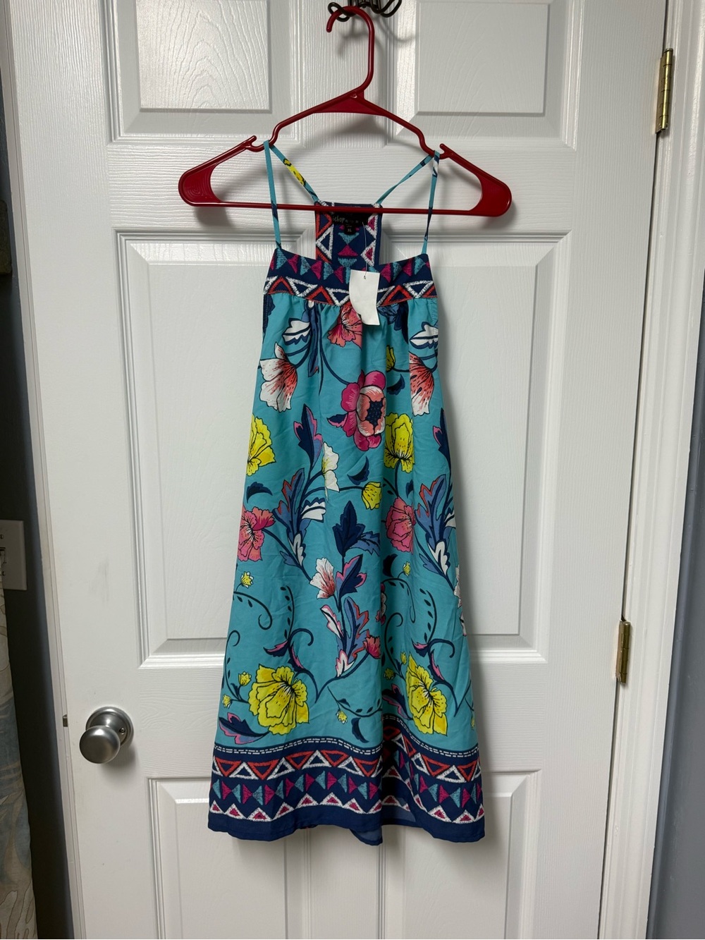 BeBop Turquoise Floral Maxi Dress with Pink & Yellow Accents